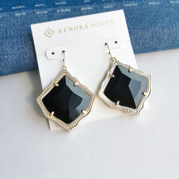 Kendra Scott Kirsten Black Opaque Glass Drop Earrings in Gold - Picture 1 of 3